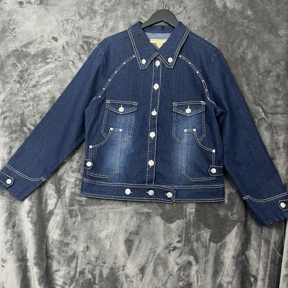 Women's Jean Jacket Rhinestone Silver Buttons Size 16 Western Rodeo